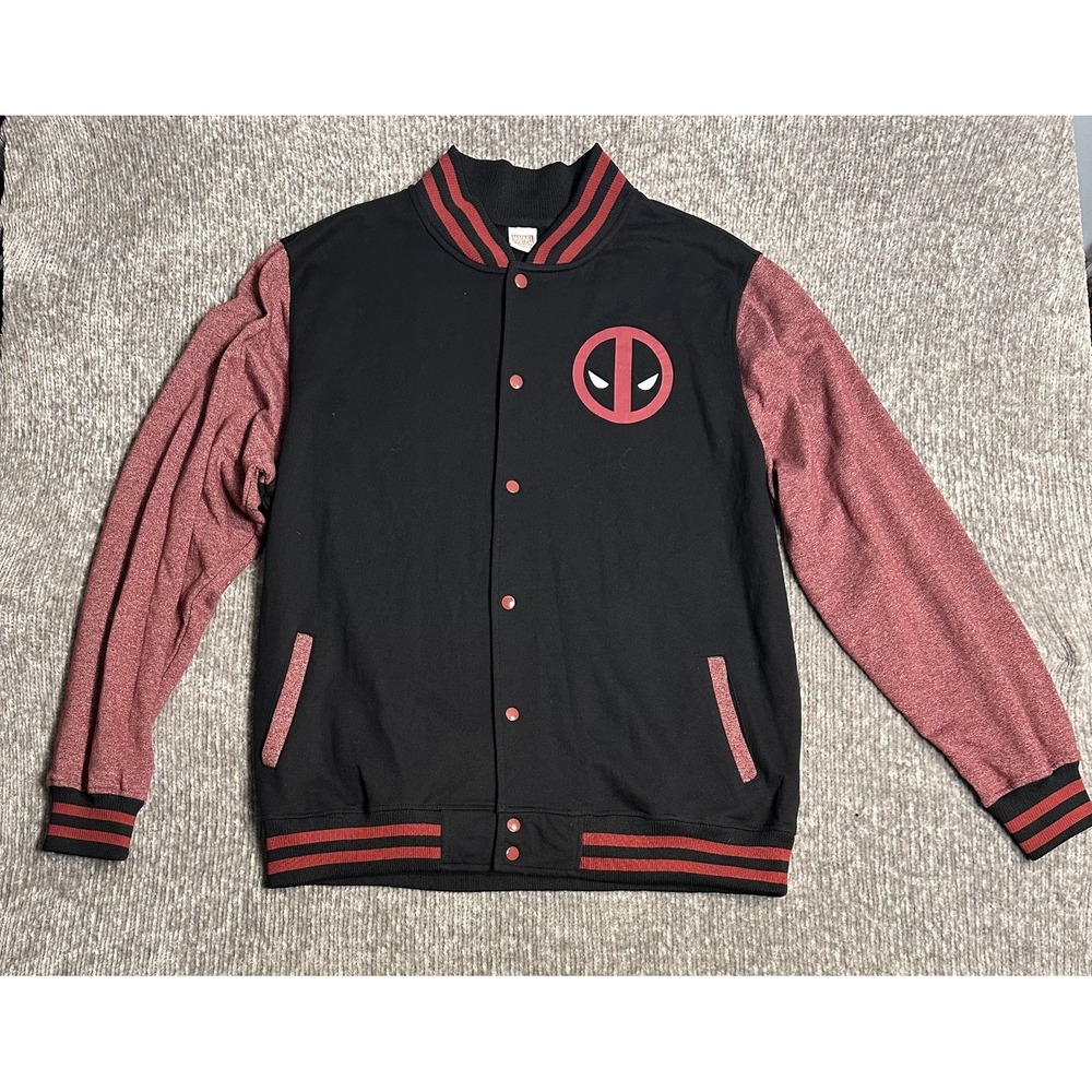 Marvel Deadpool Varsity Bomber Jacket Size-XXL Black/Red/Maroon Superhero Movie